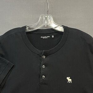 Abercrombie & Fitch 1/4 Button Up Shirt Men's 2XL Black Preppy Soft Tee